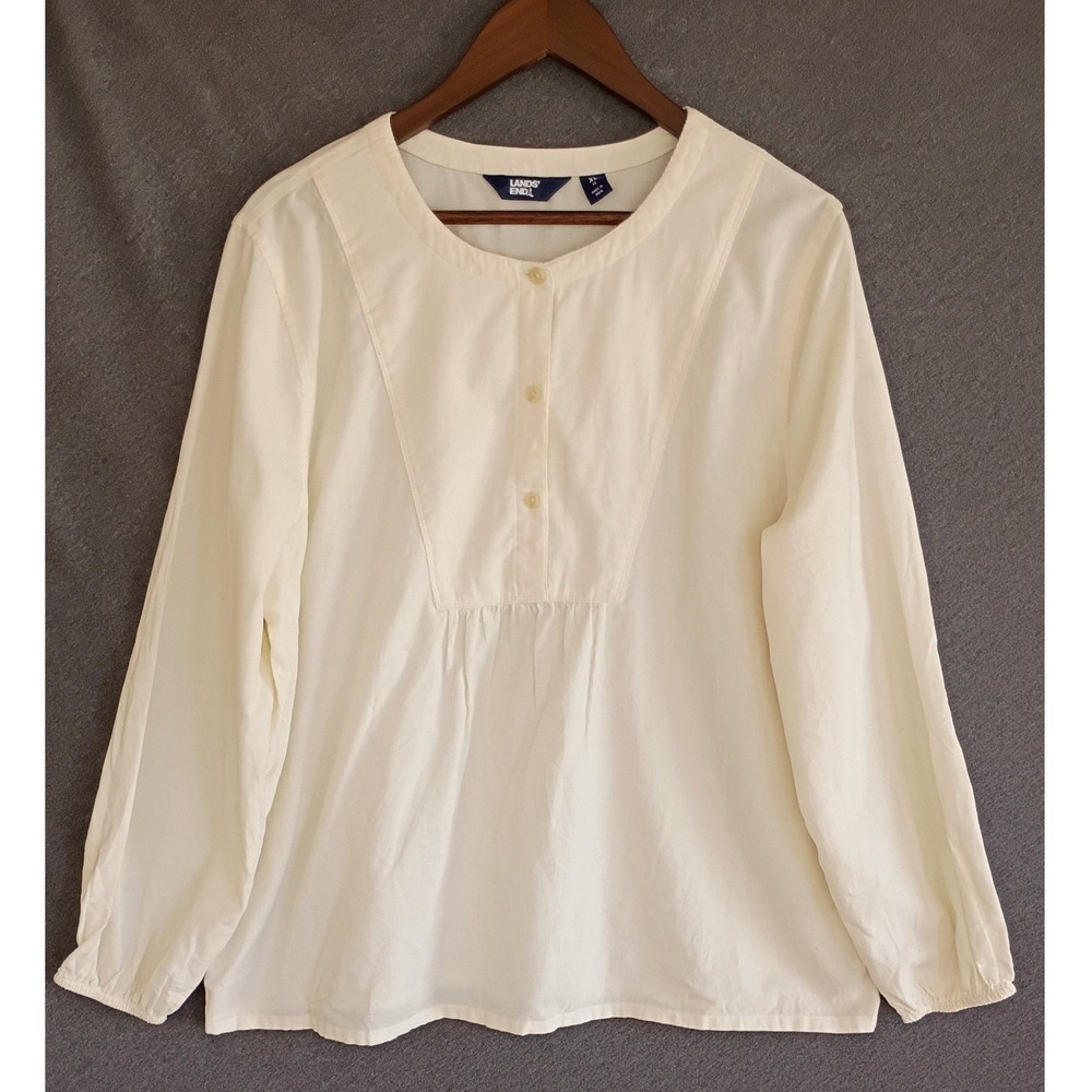Lands End Womens XL Cream Ivory Cotton Corduroy Long Sleeve Button Front Blouse